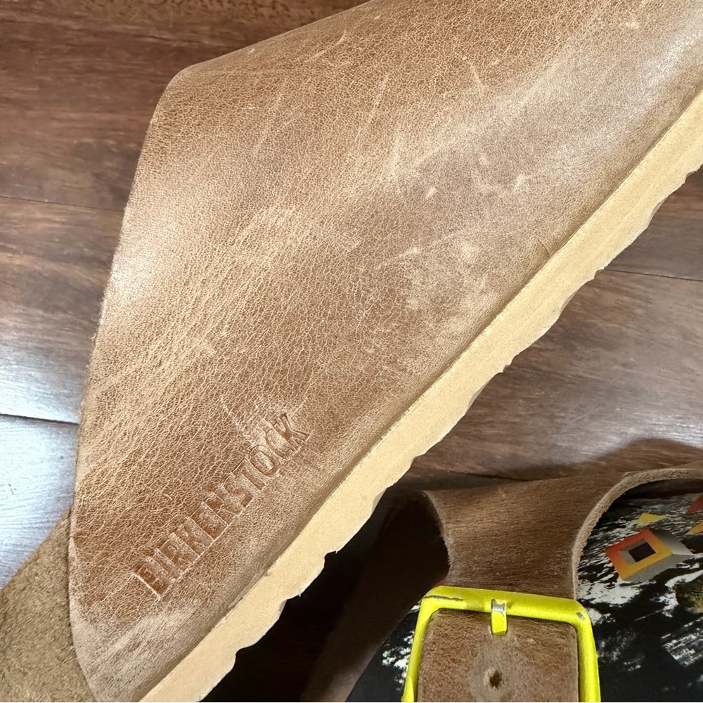 Birkenstock Zürich Brown Leather Sandals with Yellow Buckles Unisex EU46/USM12 - Picture 10 of 13
